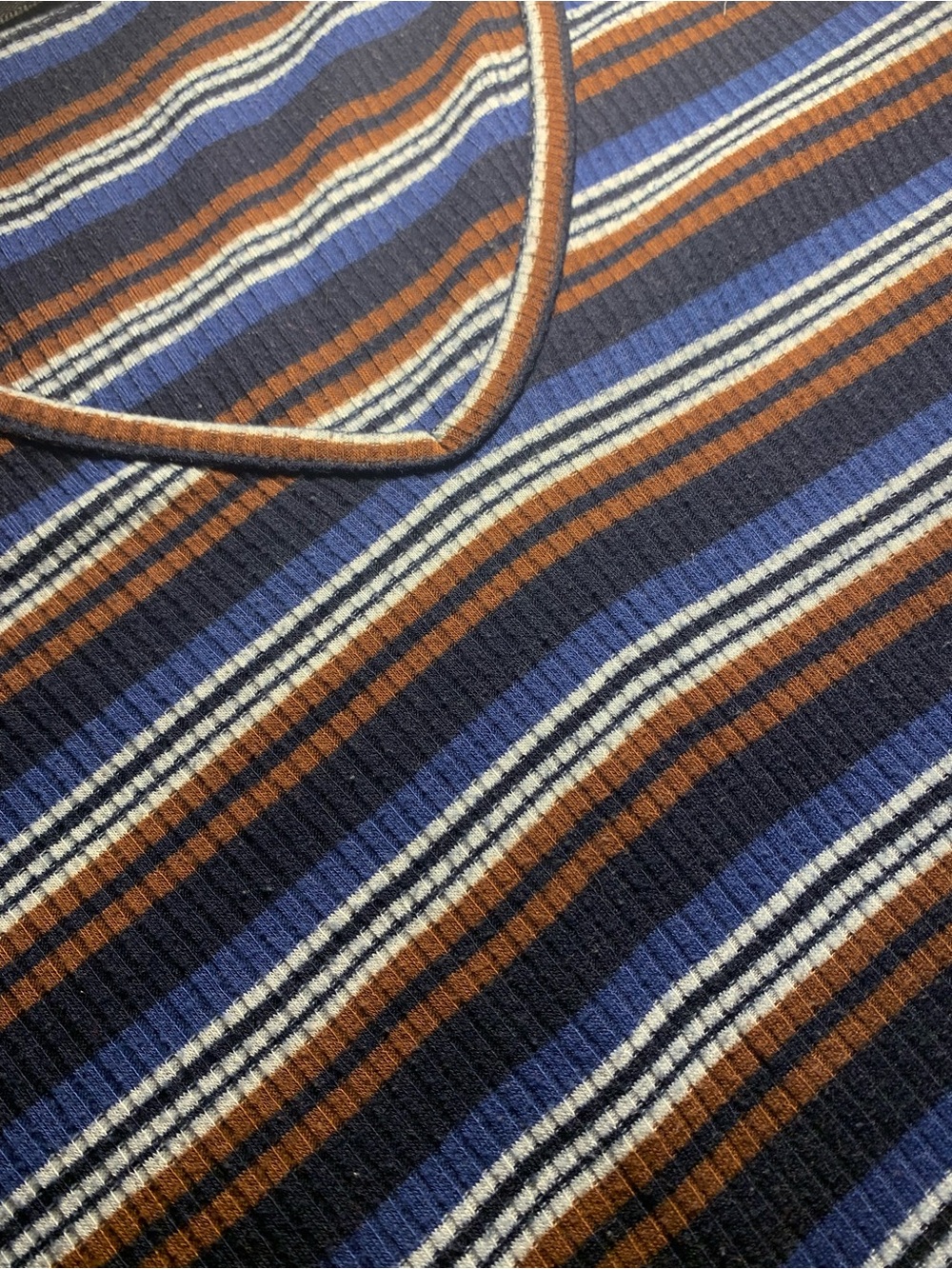 SHEIN Blue & Brown Striped V-Neck Long Sleeve Top - Picture 5 of 6
